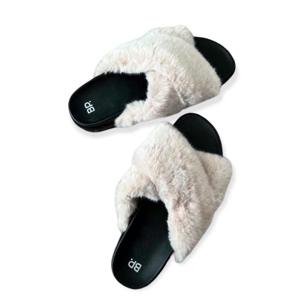BP Cream Faux Fur‎ platform Slide Sandals